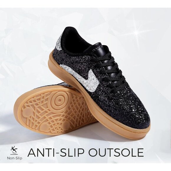 Lucky Step Women Black Sparkly Bling Shiny Dressy Bedazzled Bridal Sneakers - Picture 3 of 9